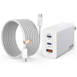 100W USB C Charger,3Ports USB C Laptop Charger Fast Charger with TypeC to TypeC Cable 6FT Woven Cable for Macbook,Macbook Air,Macbook pro,iPhone 16/Plus/Pro/Pro Max,15/Plus/Pro/Pro Max,iPad10 and More