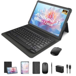 11 inch Android 15 Tablet with Keyboard 20GB RAM 128G Storage, 2025 Latest Cellular Tablet 4G LTE T-moblie Phablet, T615 Octa-Core 8000mAh, 13MP+5MP Camera, 5G WiFi & Bluetooth - Sliver