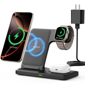 2025 3 in 1 Wireless Charger for iPhone 16 15 14 13 12 11 XR 8, Apple Charging Station for Apple Watch 10/9/Ultra/8/7/SE/6/5/4 & AirPods Series, Wireless Charging Station for Multiple Devices Apple
