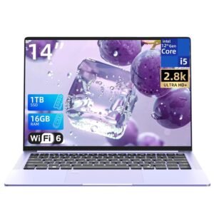 AIERXUAN 14" 2.8K FHD Slim Laptop, 8 Cores i5-12450H (Up to 4.4 GHz) 16GB DDR5 1TB NVMe SSD, 1.1kg Lightweight Laptops, 65W Fast Charge, USB4/WiFi 6, Fingerprint & Privacy Camera (Purple)