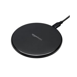 Amazon Basics 15W Qi Certified Wireless Charging Pad for iPhone 16/15/14/13/12/11/X, Samsung and More, with USB Cable, Black