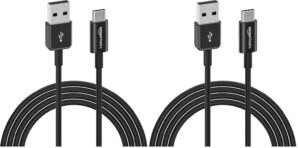 Amazon Basics USB-C to USB-A 2.0 Fast Charger Cable, 480Mbps Speed, USB-IF Certified, for Apple iPhone 15, iPad, Samsung Galaxy, Tablets, Laptops, 6 Foot, Black (Pack of 2)