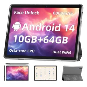 Android 14 Tablet,10 inch Tablets, Octa Core CPU, 10GB+64GB+512GB Expansion, 1280x800 HD IPS Touchcreen Display , Wi-Fi6, Dual Camera, 6000mAh Battery, Bluetooth5, 2 in 1 Tablet PC,Widevine L1