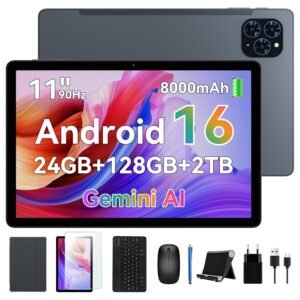 Android Tablet, 11 inch Android 16 Tablet, 8000mAh, 24GB RAM 128GB ROM 2TB Expand FHD Touchscreen, 13MP+5MP Dual Camera, Octa-core Processor, Gemini AI, GPS, Widevine L1