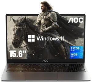 AOC 2025 AX15 Laptop Computer, 15.6-inch FHD Screen, Work Laptops with N97 Processor(Up to 3.6GHz) 16GB RAM, 512GB SSD, Windows 11 Laptop Computer, Light&Thin, Metal Shell, Webcam, Type-C, USB3.2