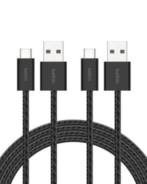 Belkin USB A to USB C Cable 2-Pack, 6.6ft, 15W - Type C Charger, iPhone Charger Cord, Soft, Braided, Flexible for iPhone 16 & 15, Galaxy S25, Pixel 9, iPad Pro, Airpods Pro, Switch & More - Black
