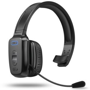 Bluetooth Headset, 60hrs Noise Canceling V5.2 Over Head Headphones, Single Ear Trucker Wireless Headset with Mic, Mute Button, Multipoint, for Phones PC Computer Truck Driver Office Work - Black