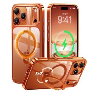 CASEKOO Cosmic Orange for iPhone 17 Pro Max Case with 360 Spin Magnetic Stand [Fit for MagSafe][17FT Military Protection] Slim Polished for iPhone 17 Pro Max Case with Stand 6.9'', Cosmic Orange