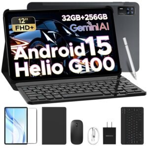DOOGEE Tab E3+ Android 15 Tablet,Helio G100 Octa-Core,12 inch Tablet,32GB+256GB/TF 2TB,90Hz Display,8800mAh,Tablets with Keyboard,Pen, Mouse & Case,13MP+5MP,Gemini AI/Dual SIM/Face ID/OTG/GPS,Black
