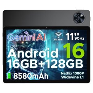 DOOGEE U11 Android 16 Tablet,11 Inch Tablet with Gemini AI,16GB+128GB/2TB,8580mAh Gaming Tablets,Unisoc T7200 Octa-Core,13MP+5MP Tablets,2.4G+5G WiFi / WidevineL1/3.5mm Audio/Face ID/OTG