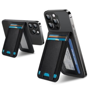 for Magsafe Wallet, Adjustable Stand, Open ID Window, Magnetic Wallet for iPhone 17/16/15/14 Pro Max/14 Pro/14/14 Plus/13/12 Series, 9 Cards, Black-B