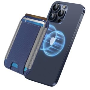 HiWe for MagSafe Wallet, Strongest Magnetic Wallet for iPhone 17/16/15/14/13/12 Series, 7 Cards Holder, Leather Minimalist Slim RFID, 1 Slot, Reseau Navy Blue