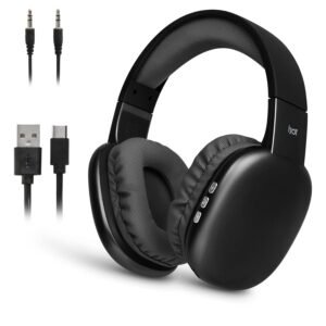 iJoy Ultra Wireless Headphones with Microphone- Rechargeable Over Ear Wireless Bluetooth Headphones with 10Hr Playtime, SD Slot, Backup Wire- Soft Cushion Wireless Headset with Mic (Black)