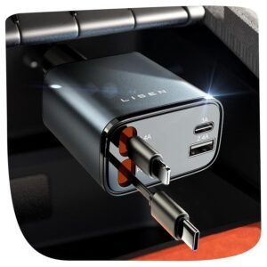 LISEN Retractable Car Charger, 69W USB C Car Accessories Adapter for iPhone 17 USB C Charger Fast Charging, Gifts for Women Men, Travel Essentials, for iPhone 17 Pro Max Air 16 15 14 13 12 Samsung S25