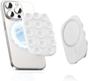 Magnetic Phone Suction Grip, Shower Phone Holder for MagSafe, Octo Phone Sticky Buddy Suction Grip for iPhone 16 15 14 13 12, Birthday Christmas for Women White