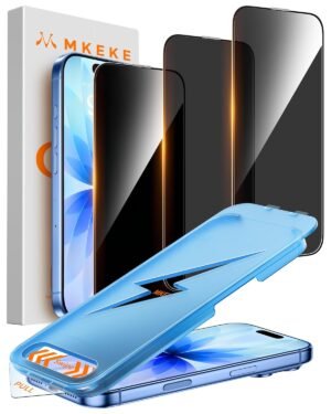 Mkeke for iPhone 17 Privacy Screen Protector 3 Pack, 25° Anti Spy & Auto Installation Privacy Screen Protector 9H+ Hardness Full Edge Coverage Tempered Glass for iPhone 17 6.3 inch 2025