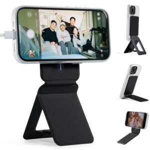 MOFT Phone Tripod Stand Selfie Stick for iPhone, Multi-Angles iPhone Stand, Lightweight & Portable Phone Holder, Strong Magnets, MOVAS Vegan Leather, Travel Essentials, Jet Black (Without Card Slot)