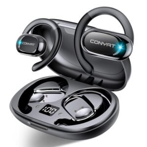 Open Ear Headphones, Wireless Bluetooth 5.4 Earbuds with Big Earhooks, Ultra-Comfort Open Ear Earbuds, 58 Hours HD Stereo Sound Over Ear Earphones, IP7 Waterproof Headset for Workouts, Black