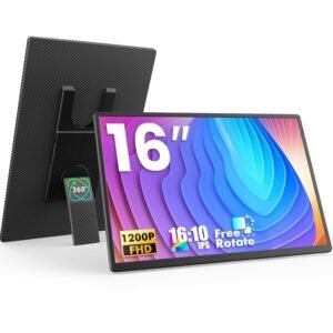 Portable Monitor, 16 Inch FHD 1200P, 360° Rotating Detachable Stand, Plug&Play Travel Monitor for Laptop, Ultra-Thin Zero Frame, Premium Smart Cover, Portable Screen for Laptop/PC/Mac