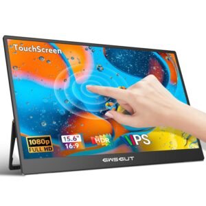 Portable Monitor Touchscreen 15.6'' FHD 1080P USB-C HDMI Ultra-Slim Gaming Display, Built-in Stand Speakers HDR IPS,for Laptop PC Mac Phone PS4/5 Travel Monitors (Touchscreen)