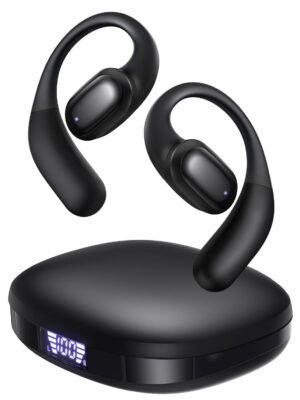 PSIER Open Ear Headphones Bluetooth 5.3 Bone Conduction Headphone with Mic, Wireless Earbuds Premium Stereo Sound Headsets with 40H Playtime, IPX6 Design Open Earphones for Running Cycling(Black)