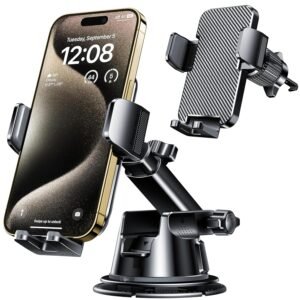 Qifutan Dash Mounted Holders Phone Holders for Your Car Phone Mount for Car Windshield Dashboard Air Vent Universal Hands Free Automobile Cell Phone Holder Fit for iPhone Smartphone