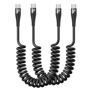 USB C to C Cable 100W 3FT for Car, Coiled USB C Cable Fast Charging for iPhone 16, Short USB Type C Cable for iPhone 17/16/15/Pro Max/Plus/Samsung Galaxy S23, Compatible All Type C Devices -Black