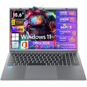 Windows11 Intel Laptop 15.6”HD Display（Celeron N5095）16GB RAM 256GB SSD Storage，With Free Office 2024 | Fingerprint Unlock | Privacy Camera | Backlit Keyboard，Suitable for Student and Business