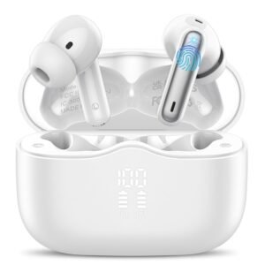 Wireless Earbuds, Bluetooth 5.4 Headphones in Ear with 4 ENC Noise Cancelling Mic, New Wireless Earphones HiFi Stereo Deep Bass 40H Playtime, In-Ear Bluetooth Earbuds LED Display IP7 Waterproof, White