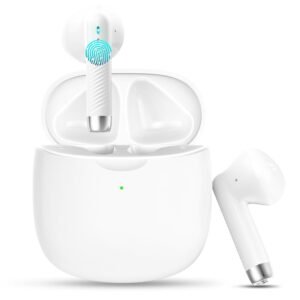 Wireless Earbuds, Bluetooth 5.4 Headphones In Ear with Noise Cancelling Mic, Bluetooth Earbuds Stereo Bass, IP7 Waterproof Sports Earphones, 32H Playtime USB C Charging White Ear Buds for Android iOS