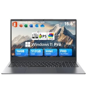 15.6" Laptop-Computer with N5095 (4C/4T, Up to 2.9GHz), 16GB RAM 512GB SSD (Up to 2TB), Win11 Pro, Office 2024, Backlit, Fingerprint, Type-C, HDMI, USB3.2, BT5, WiFi 5, Laptops