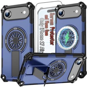 17 Air Phone Case Magnetic for i Phone 17 Air Phone, with Stand and HD Screen Protector [Compatible with MagSafe Accessories], Heavy Duty Rugged Drop Protection Case for iPhone 17 Air, Blue