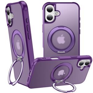 360° Magnetic Swivel Ring for iPhone 17 case, Built-in Metal Stand and Ring Holder, Magsafe Compatible, Military Grade Protection, Shockproof - Purple