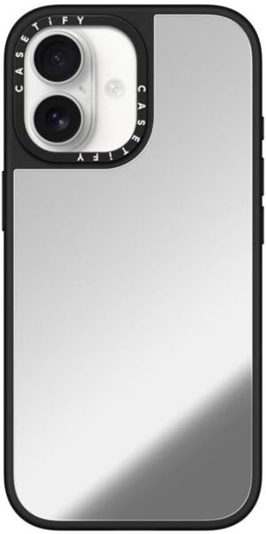 CASETiFY Mirror iPhone 17 Case [Reflective/Compatible with Magsafe / 4.9 ft. 1X Military Grade Drop Protection] - Silver On Black