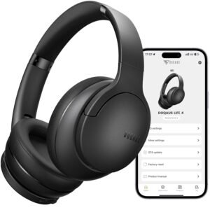 DOQAUS Over Ear Bluetooth Headphones Wireless, 90H Playtime, BT 5.4, 9 EQ Modes, HiFi Deep Bass, Movie & Sleep Mode, White Noises w/App Control, Memory Foam Cups for Travel, Gym, Workout, PC, Phone