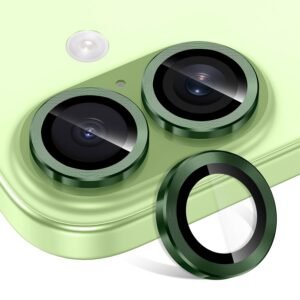 for iPhone 17 Camera Lens Protector, Individual Metal Ring Tempered Glass Lens Cover,[Strong Adsorption] Scratch Resistant Thin HD Clear Lens Cover,1 Set-Green