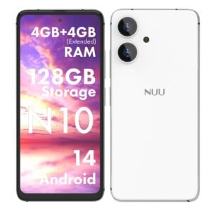 NUU N10 Basic Cell Phone for T-Mobile, Mint, Metro, Qlink, Tello and More 4GB/128GB, Perfect for Teenagers, Dual SIM 4G, Octa-Core 6.6" 90Hz HD+, Unlocked Phones Android Phone 14, US Warranty (White)