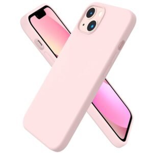 ORNARTO Compatible with iPhone 13 Case 6.1, Slim Liquid Silicone 3 Layers Full Covered Soft Gel Rubber Phone Case Protective Cover 6.1 Inch-Chalk Pink