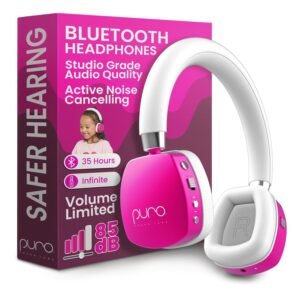 Puro Sound Labs PuroQuiet Plus Noise Cancelling Headphones for Kids, Bluetooth Kids On Ear Headphones with Mic, Lightweight On-Ear Design, Studio-Grade Sound (Pink)