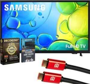 Samsung 32 inch 1080P FHD F6000F 4K Smart TV (2025) CPS Exclusive 26 Month Protection, 2X HDMI Cables & Deco Gear Complete Home Theater Beginner's Guidebook