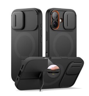 SURITCH for iPhone 17 Case with Camera Control Cover, Camera Slide Cover and Adjustable Kickstand, Compatible with MagSafe, Shockproof Bumper Protective Cases 6.3 Inch, Black