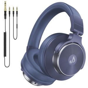 Wired Over Ear Headphones, Studio Monitor & Mixing DJ Headphones with 50mm Neodymium Drivers and 1/4 to 3.5mm Jack for Guitar AMP Podcast Piano Keyboard (Dark Blue)