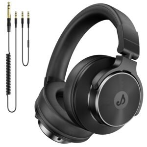 Wired Over Ear Headphones, Studio Monitor & Mixing DJ Headphones with 50mm Neodymium Drivers and 1/4 to 3.5mm Jack for Guitar AMP Podcast Piano Keyboard (Black)