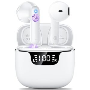 Wireless Earbuds, Bluetooth 5.4 Headphones with 42H Ultralight Ear Buds,Bluetooth Earbuds with 4 ENC Noise Cancelling Mics, HiFi Deep Bass Dual LED Display USB-C, Waterproof Earphones for Android iOS