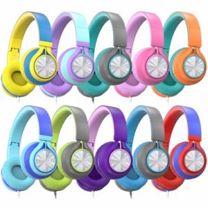 AILIHEN Classroom Headphones Bulk 10 Pack with Microphone - C8 On-Ear Wired Kids Headphones for School with 3.5mm Jack for Library Home Online Learning (Multicolor)