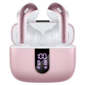 TAGRY Bluetooth Headphones True Wireless Earbuds 60H Playback LED Power Display Earphones with Wireless Charging Case IPX5 Waterproof in-Ear Ear buds with Mic for TV Smart Phone Laptop Computer Sports