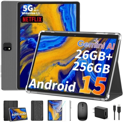 2025 Android 15 Tablet with Keyboard, 26GB(6+20)RAM+256