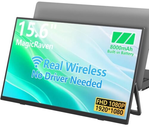 8000 mAh Wireless Portable Monitor, 15.6″ 1080P IPS Laptop Screen, Second Computer Gaming Display with Speakers, Travel Monitor for Windows/Mac/Android/iOS/Gaming Console Visit the MAGICRAVEN Store