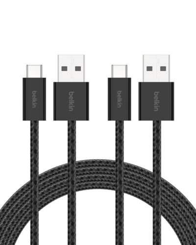 Belkin USB A to USB C Cable 2-Pack, 6.6ft, 15W – Type C Charger, iPhone Charger Cord, Soft, Braided, Flexible for iPhone 16 & 15, Galaxy S25,