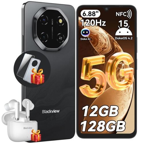 Blackview Shark 6 Unlocked Android Phones 5G (2025), Android 15 Cell Phone Unlocked, 6.88″ 120Hz,